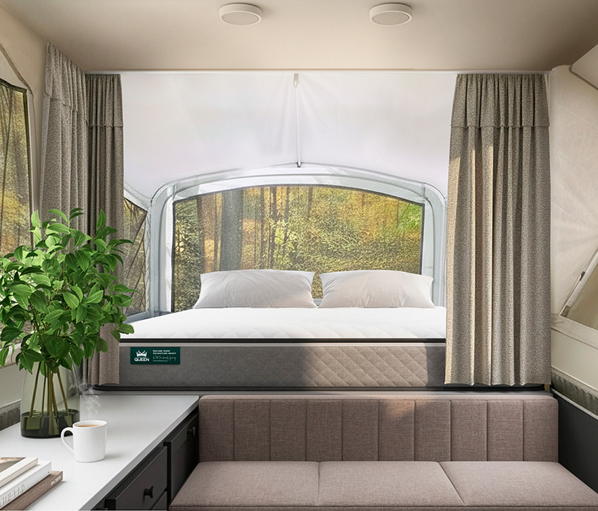 RV Mattress Queen Venture RV Mattress displayed in a pop up camper